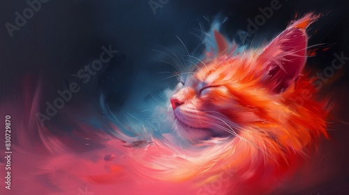 Serene Cat Portrait in a Fiery and Ethereal Dreamlike Setting with Vivid Colors and Surreal Lighting Effects

