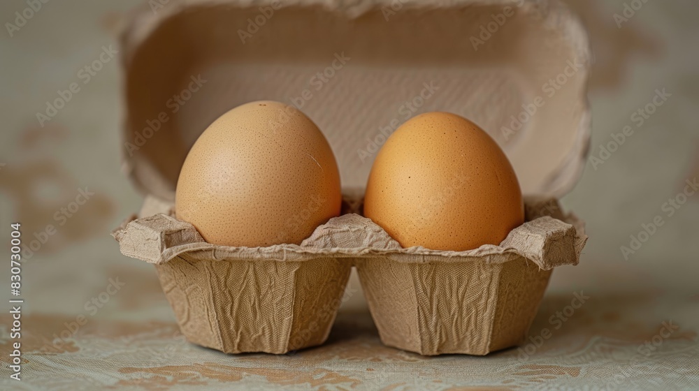 Pair of eggs in a cardboard container Pair of eggs in a cardboard container