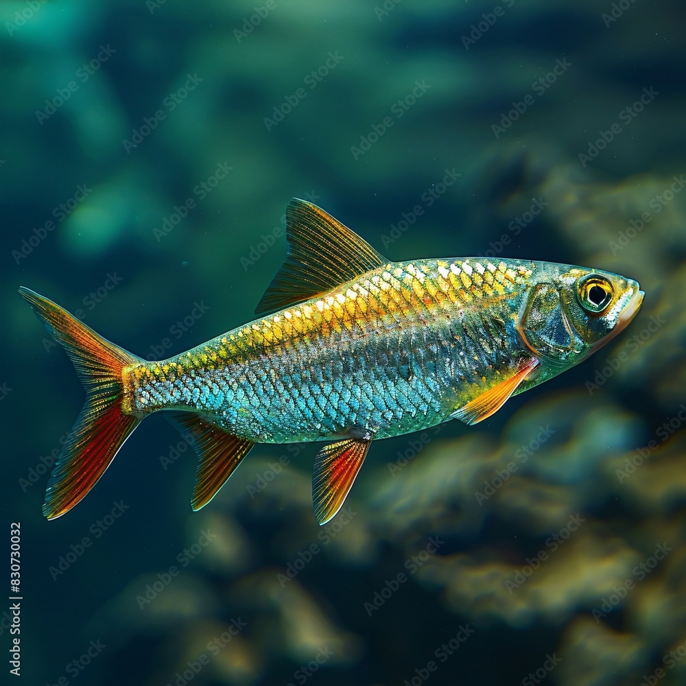 Fototapeta premium Vivid Aquarium: A Single Orange and Red Fish