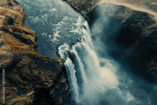 Skogafoss Waterfall Panoramic Aerial View - Icelandic Landmark photo