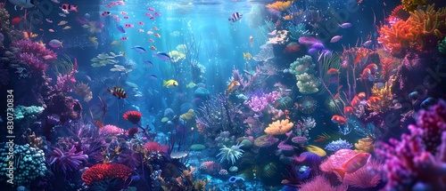 Underwater scene with colorful coral reefs and exotic fish