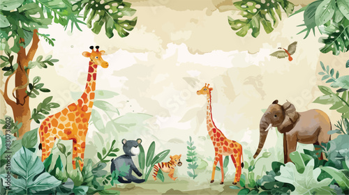 Watercolor vintage paper template with cute safari 