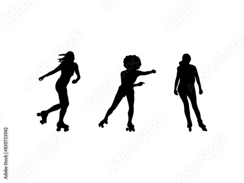 Roller skater girl silhouette. Silhouettes of roller skaters, sports, athletes, races, and lifestyle themes. Set of Roller skating girl silhouette isolated on a white background.