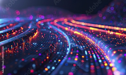 Digital data flows in a network, abstract view with bright lines, minimalistic style. photo