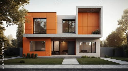 orange low budget modern minimalist concept house facade front view