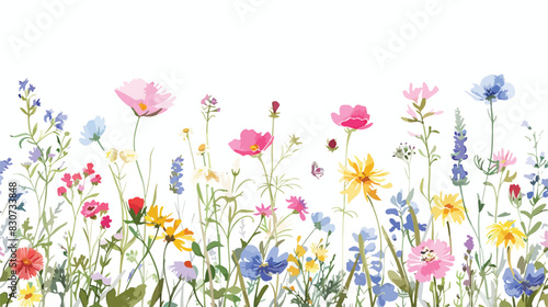 Wildflowers plants floral seamless pattern with color