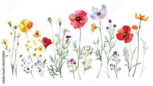 Wildflowers watercolor floral clip art. Wedding bouqu