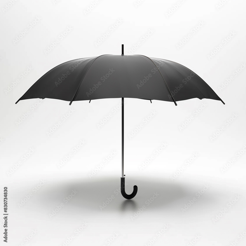 Single black umbrella, open, against a white background Single black umbrella, open, against a white background