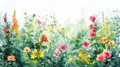 Watercolor painting of a lush  colorful wildflower meadow.