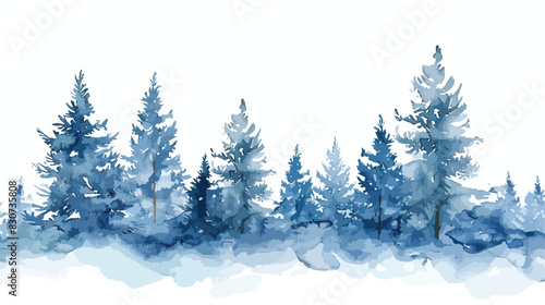 Winter watercolor fir trees forest . vector style vector