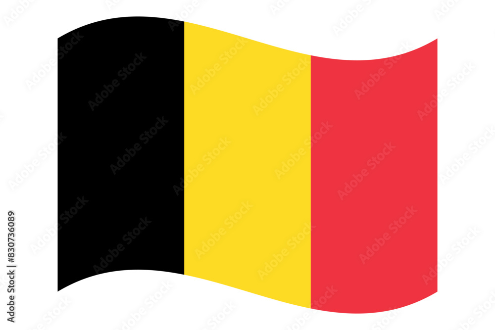 Fototapeta premium Wavy flag of Belgium, isolated on transparent background. Flag of the Kingdom of Belgium. Vector illustration