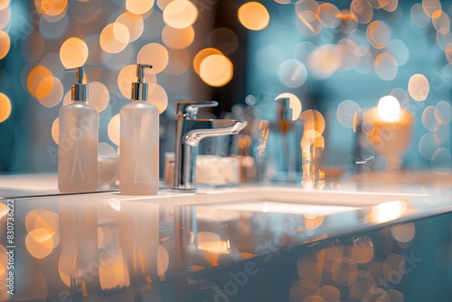 Bokeh Effect in a Bathroom with Vanity Counter for Product Display  Concept Bokeh Effect  Bathroom Interior  Vanity Counter