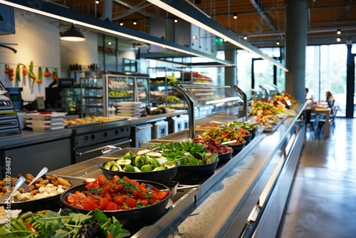 A corporate cafeteria serving organic and locally sourced food