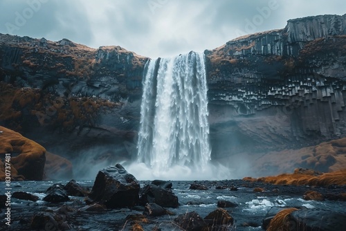 Majestic Waterfall Amidst Lush Greenery