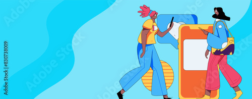 Virtual characters social communication concept business flat vector hand drawn illustration
