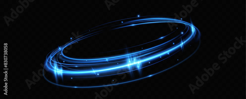 Blue neon ring. Glowing circle. Glow effect. Round light frame. abstract light lines of movement and speedAbstract light lines of movement and speed. light blue ellipse.