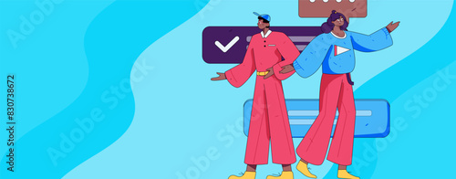 Virtual characters social communication concept business flat vector hand drawn illustration
