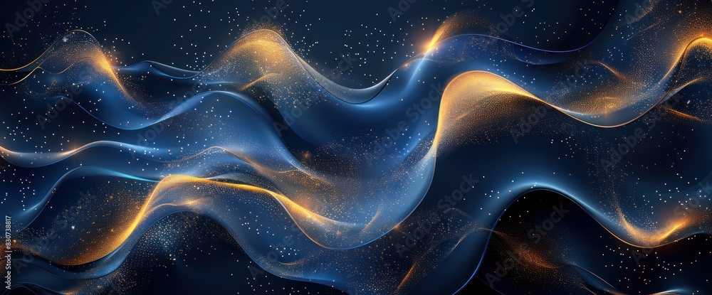A blue and gold wave with a lot of sparkles A blue and gold wave with a lot of sparkles