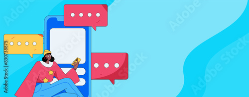 Virtual characters social communication concept business flat vector hand drawn illustration
