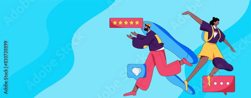 Virtual characters social communication concept business flat vector hand drawn illustration
