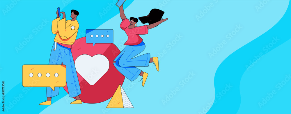 Fototapeta premium Virtual characters social communication concept business flat vector hand drawn illustration 