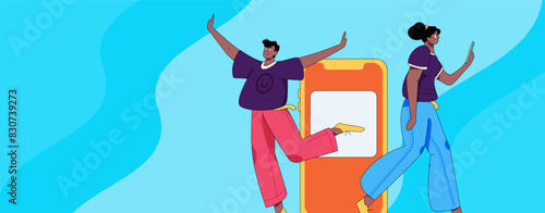 Virtual characters social communication concept business flat vector hand drawn illustration
