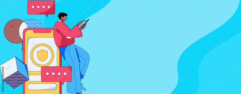 Naklejka premium Virtual characters social communication concept business flat vector hand drawn illustration 