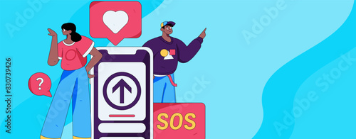 Virtual characters social communication concept business flat vector hand drawn illustration
