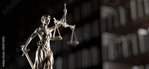 Legal Concept: Themis is the goddess of justice as a symbol of law and order on the background of books