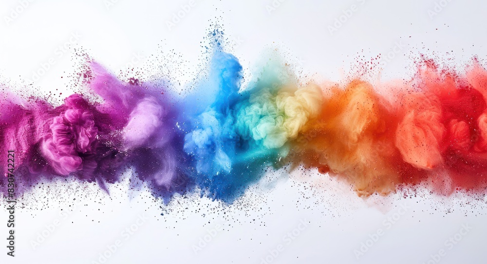 Obraz premium A colorful explosion of smoke and dust is shown in a rainbow of colors