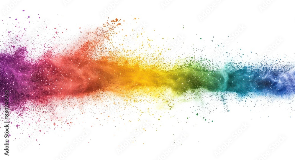 A colorful explosion of paint is splattered across a white background A colorful explosion of paint is splattered across a white background