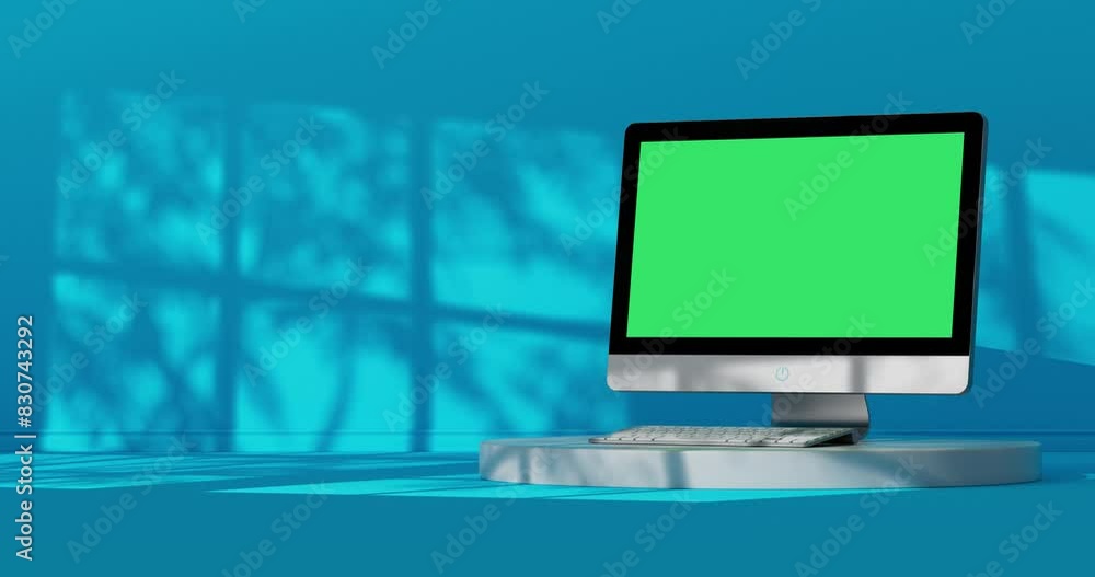4k Resolution Video: Modern Desktop Computer with Green Screen in Blue ...