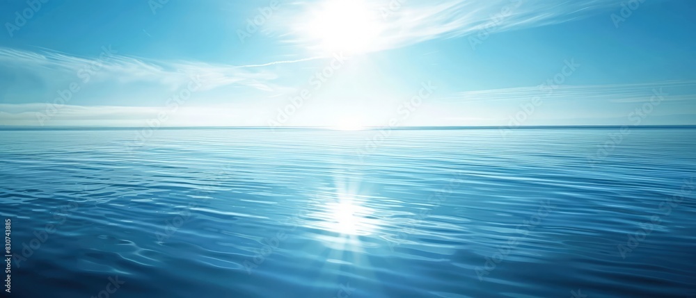 Fototapeta premium the serene beauty of light reflections dancing on a crystal-clear, transparent water surface, bathed in a calming blue hue, a stunning background with ample space for text