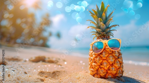 ビーチでサングラスをかけたパイナップル photo