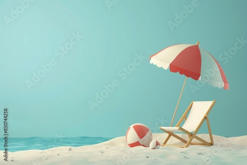 on vacation, time slows down and invites us to linger and enjoy the moment of sunbathing with a beautiful seascape on the horizon in comfortable colored loungers in the shade of a sun umbrella