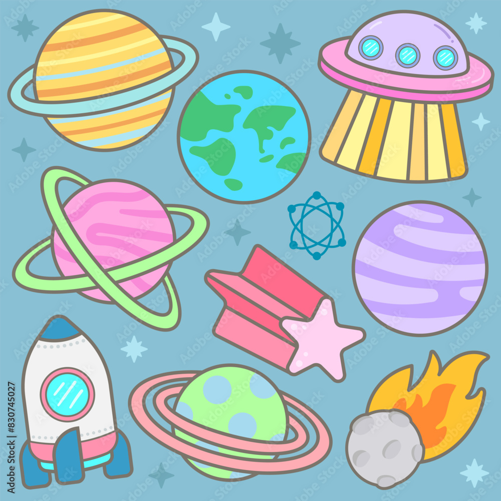 Kid hand drawn cute colorful planet and galaxy system Kid hand drawn cute colorful planet and galaxy system