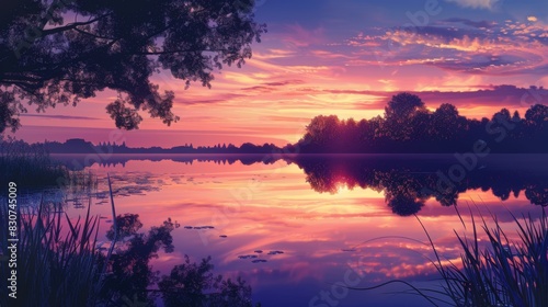 Serene Sunset Over a Tranquil Lake