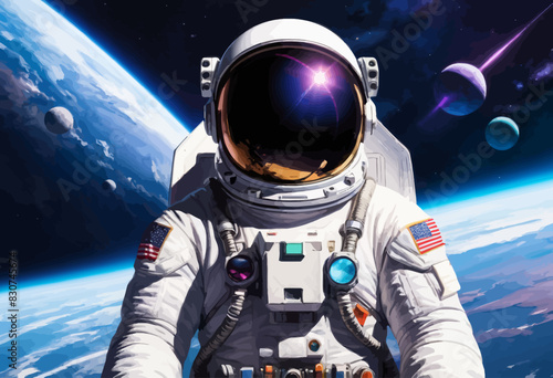 an astronaut in outer space with earth in the background