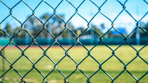 Chain Link Fence with Blurred Sports Field Background
