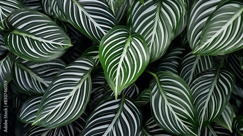 High-resolution photograph of the striped leaves of a zebra plant, their bold patterns symbolizing exotic beauty and diversity. photo