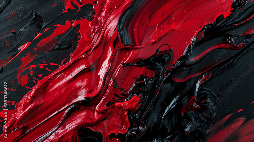 Obraz premium Abstract and modern oil painting background with bold crimson red and jet black smears,