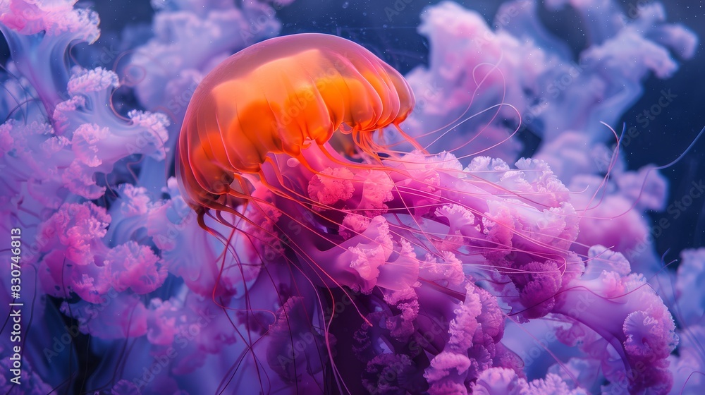 Fototapeta premium red jellyfish floating in the water