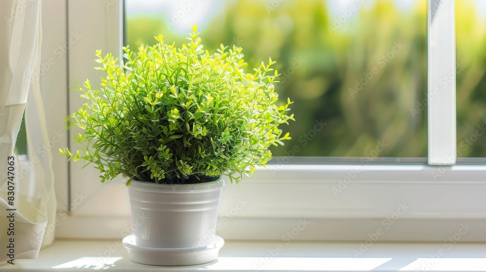 Sunlit Potted Plant on Windowsill - Home Interior Greenery Sunlit Potted Plant on Windowsill - Home Interior Greenery