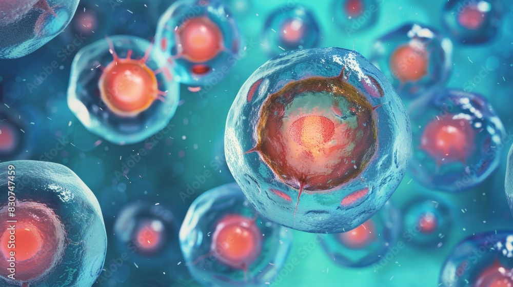 Intricate 3D Render of Stem Cells in a Biomedical Illustration Intricate 3D Render of Stem Cells in a Biomedical Illustration