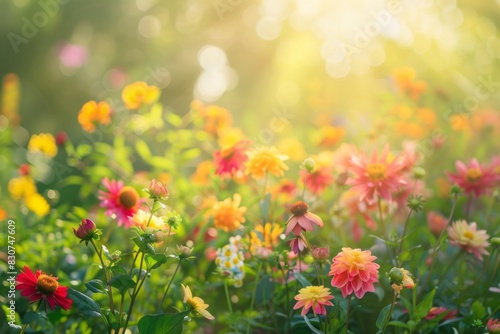 Sunlight Streaming Through Lush Flower Garden © kmmind