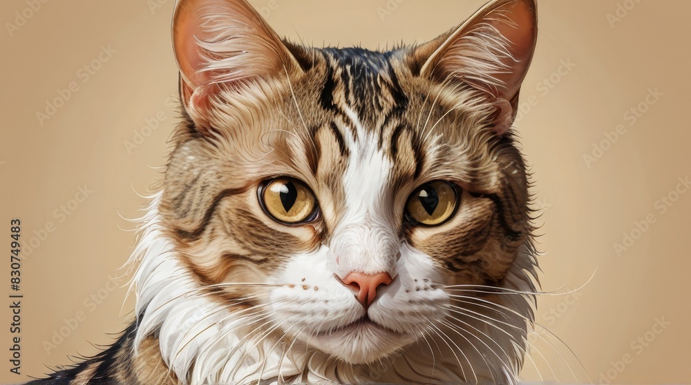 Obraz premium Portrait of a Tabby Cat with Striking Yellow Eyes