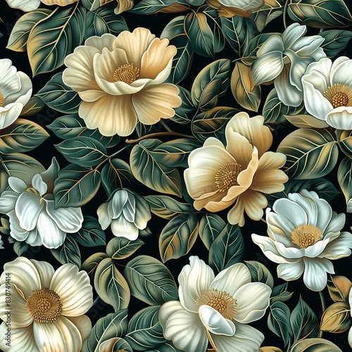 Floral pattern in 1850s style, vector graphic style, repeatable, seamless
