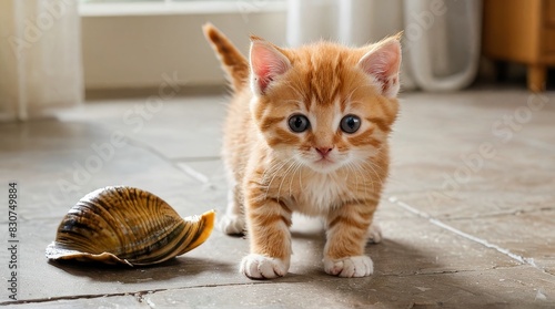 Curious Kitten and Snail Shell photo