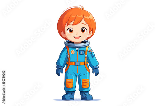 a little boy in a blue space suit