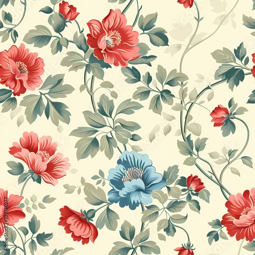 Floral pattern in 1850s style, vector graphic style, repeatable, seamless photo